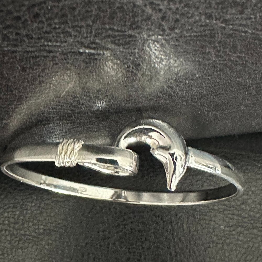 Sterling Silver Dolphin Hook Bangle Bracelet Preo… - image 5